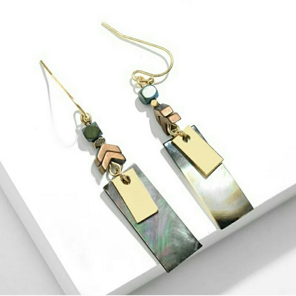 Brand New Luxury Abalone Earrings 18k Gold Dangle Shell Boho - Picture 3 of 4